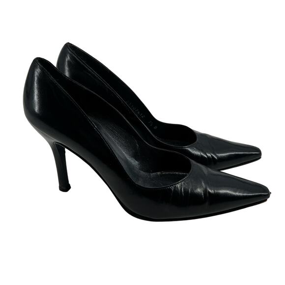 Stuart Weitzman black leather pumps heels pointed toe basic neutral size 7.5 B - Picture 1 of 7